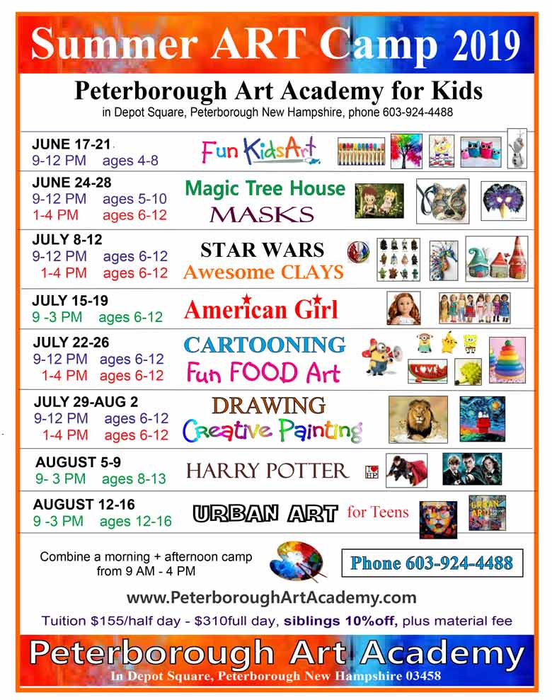 peterborough art camp schedule - 10 week-long camps in morning or afternoon