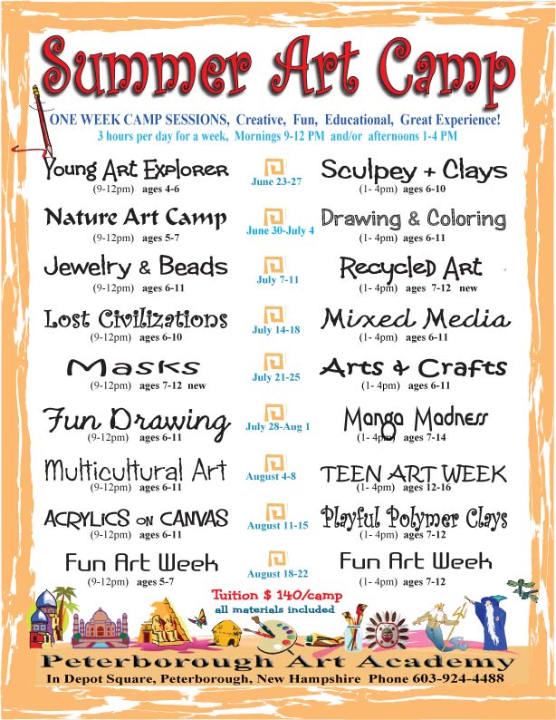 peterborough art camp schedule - 18 week-long camps in morning or afternoon